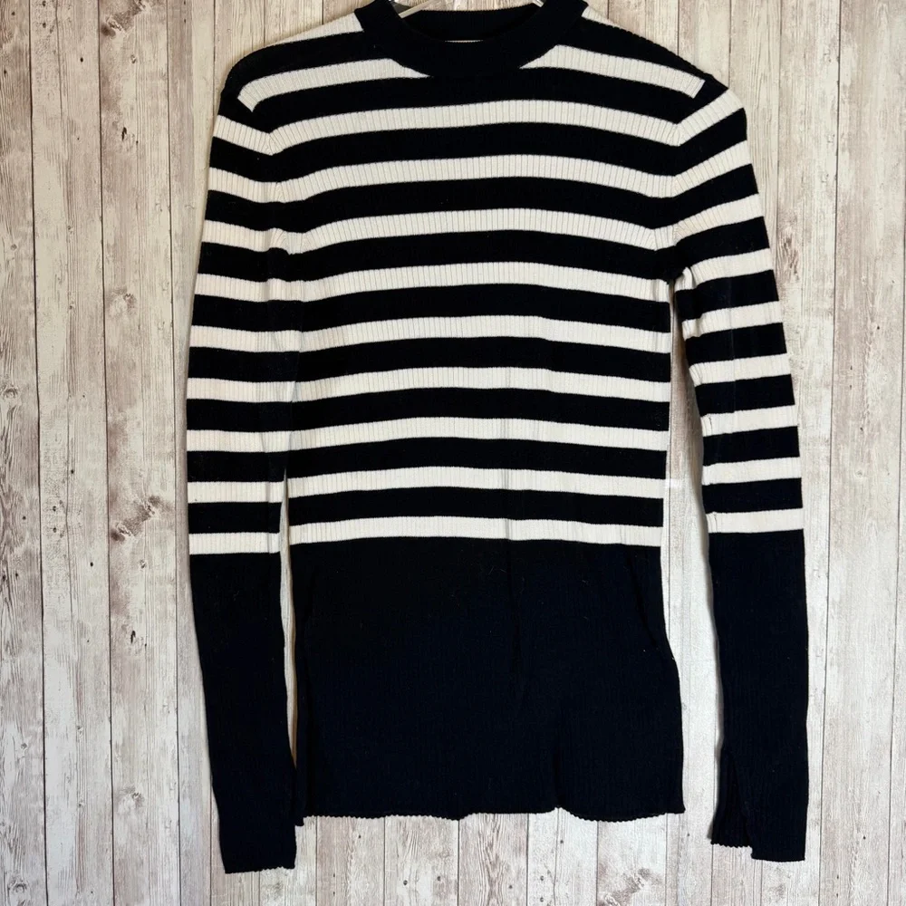 Everlane The Breton Ribbed Black & White Striped Sweater Small - Picture 2 of 8